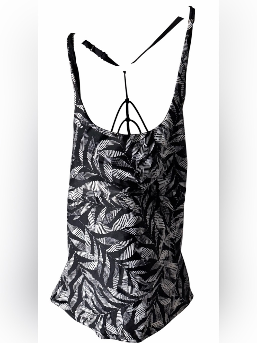 Prana Tankini Swim Top Womens Black‎ Floral Adjustable Straps Size Medium